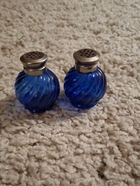 Cobalt Blue Swirl Glass Salt and Pepper Shakers - Home Accents Decor
